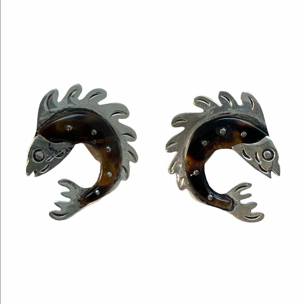Sterling silver fish earrings  Taxco C1970s Mexico